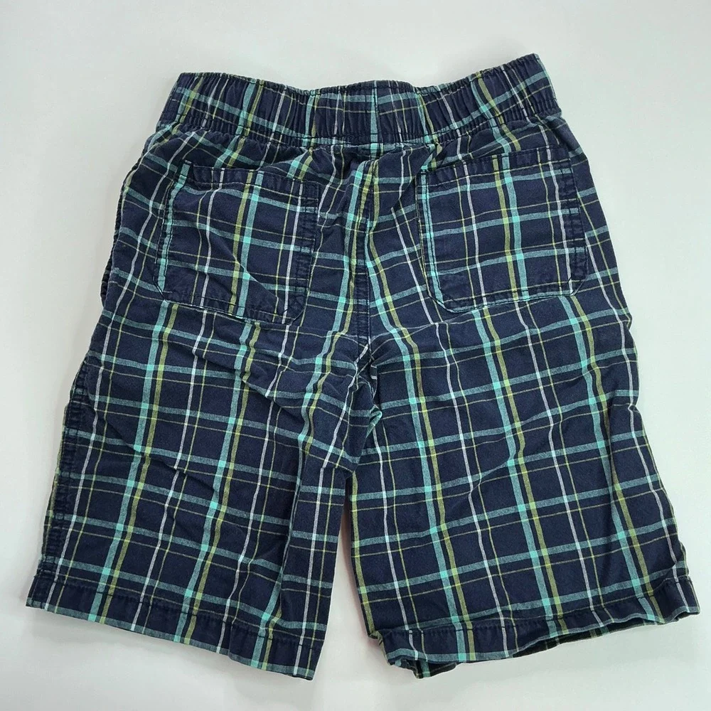 Gymboree Navy Blue Plaid Shorts Kids Size 8 Cotton Elastic Waist Drawstring